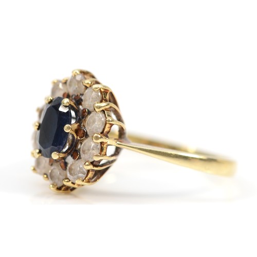 1256 - A 585 14k gold sapphire and white stone cluster ring, L, 3.1g.