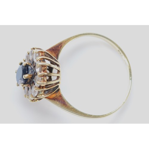 1256 - A 585 14k gold sapphire and white stone cluster ring, L, 3.1g.