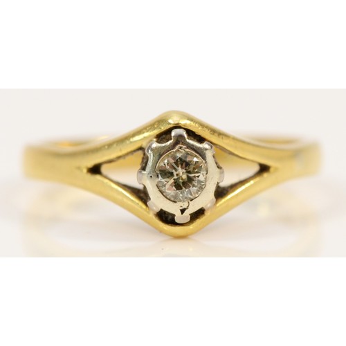 1265 - An 18ct gold and brilliant cut diamond single stone ring, J, 2.8gm.