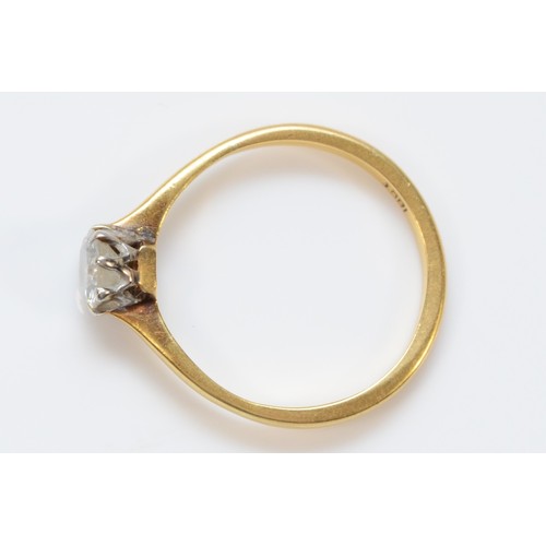 1404 - An 18ct gold and old cut brilliant diamond single stone ring, approximately 0.50cts, estimate G/H, V... 