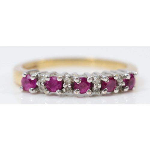 1406 - A 9ct gold ruby and diamond ring, K 1/2, 2.1gm