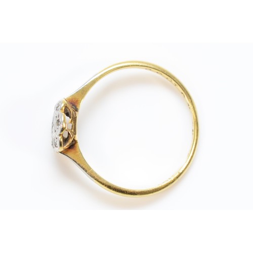 1400 - An 18ct gold and platinum vintage diamond floral design dress ring, L, 1.7g