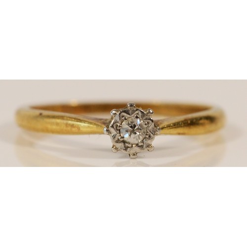 1356 - An 18ct gold and platinum vintage diamond solitaire ring, L 1/2, 2g