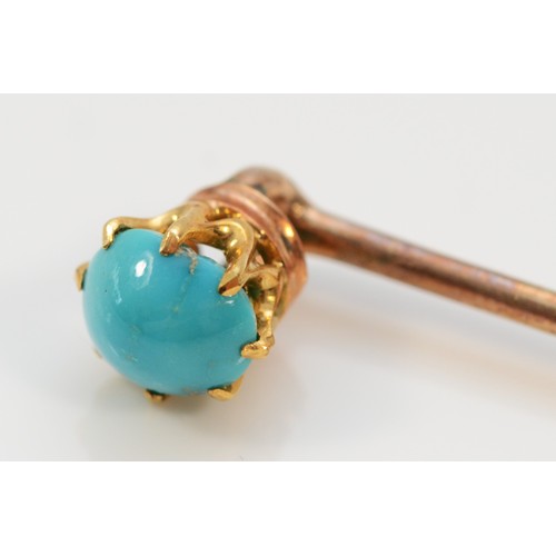 1432 - A 9ct gold antique turquoise stick pin, 1.4g