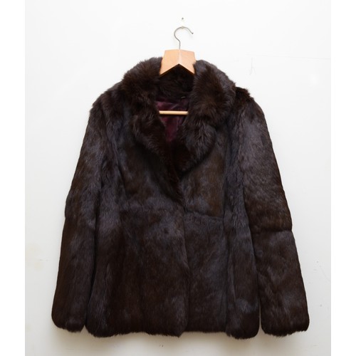 1681 - Lady's rabbit fur jacket, dark brown, size chest 51cm, Length 70cm from collar. UK 12.
Together with... 