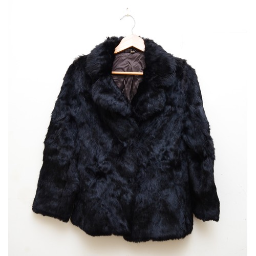 1682 - Ladies dark rabbit fur jacket, size 10, lined, with some wear damage to area of rayon lining and upp... 