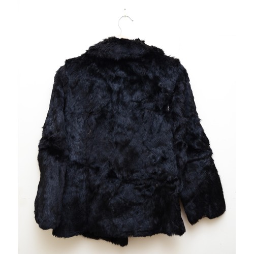 1682 - Ladies dark rabbit fur jacket, size 10, lined, with some wear damage to area of rayon lining and upp... 