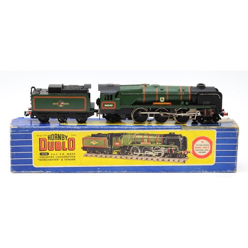 17 - Hornby 00 gauge Railways; Dublo 4-6-2 S.R West Country locomotive & tender 'Dorchester' No.3235, box... 