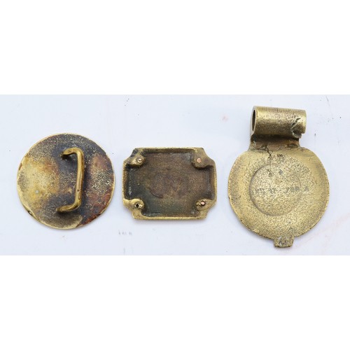 38 - Three L.M.S railway horse bridle brasses.