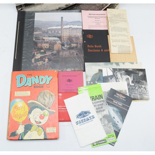 40 - An assortment of railway ephemera, to include, steam locomotive photographs, a large black and white... 
