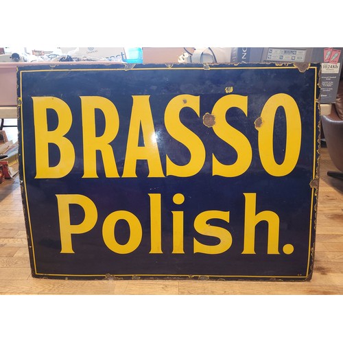 A large Brasso Polish vitreous enamel single sided advertising sign ...