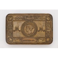 A WW I brass Queen Mary 1914 Christmas tin, 13 x 8.5cm