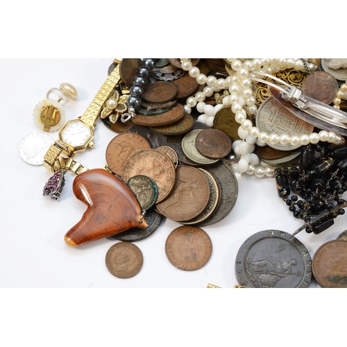 2 - A 1797 cartwheel penny, a silver thimble, Chester 1907, various other coinage and costume jewellery ... 