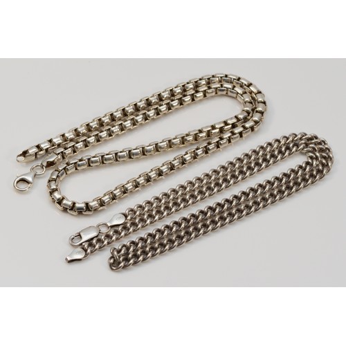 14 - Two silver chain link necklaces, 45cm,  91gm