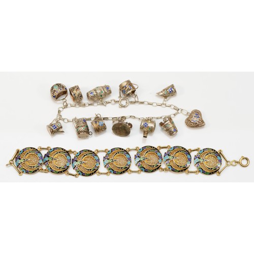 24 - Topazio, a Portuguese silver gilt and enamel filigree bracelet, signed twice with control marks, 17.... 