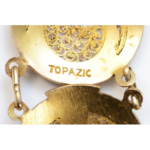 24 - Topazio, a Portuguese silver gilt and enamel filigree bracelet, signed twice with control marks, 17.... 