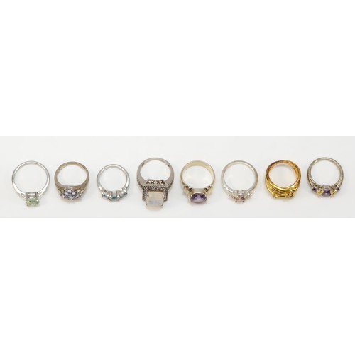 30 - Eight various silver and gemset rings, J - O, 24gm