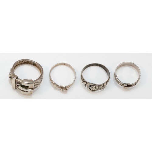 34 - Four silver buckle rings, N - S, 14gm