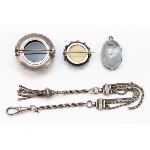 52 - A Victorian silver albertina, a Victorian silver tennis locket, Birmingham 1894 and two Victorian si... 