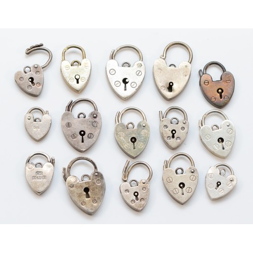 58 - Fifteen various silver heart padlocks, 24gm