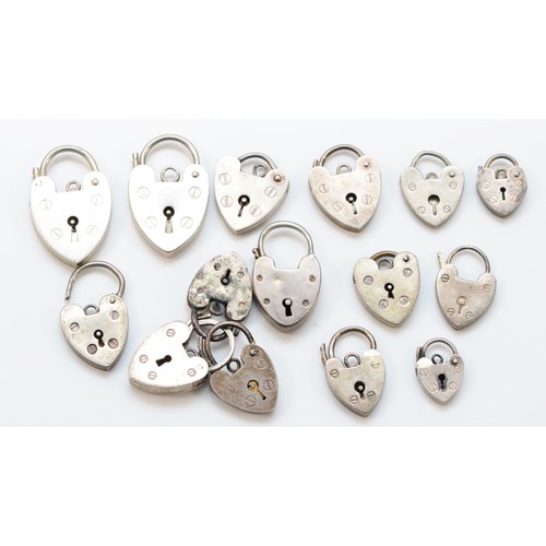 59 - Fifteen various silver heart padlocks, 29gm