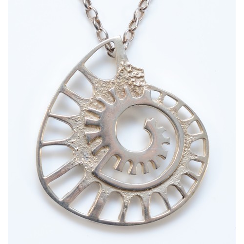 74 - Ola Gorie, a silver abstract pendant, Edinburgh 1978, 48 x 43mm, chain, 23gm