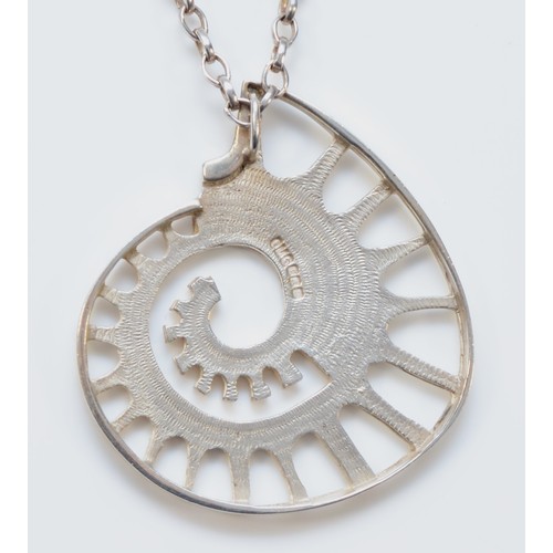 74 - Ola Gorie, a silver abstract pendant, Edinburgh 1978, 48 x 43mm, chain, 23gm