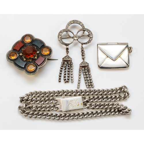 81 - A Scottish silver and agate brooch and other silver jewellery, 80gm