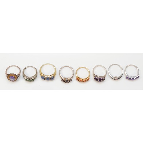 88 - Eight various silver and gemset rings, N - S, 28gm