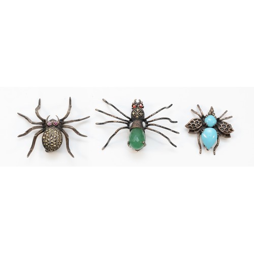 89 - Three 925 silver and stone set bug brooches, the largest53 x 38mm, 30gm