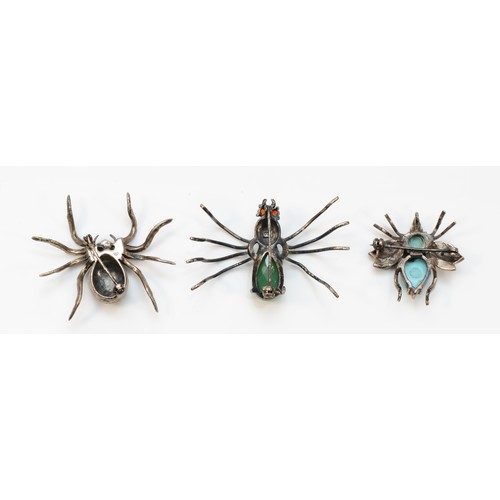 89 - Three 925 silver and stone set bug brooches, the largest53 x 38mm, 30gm