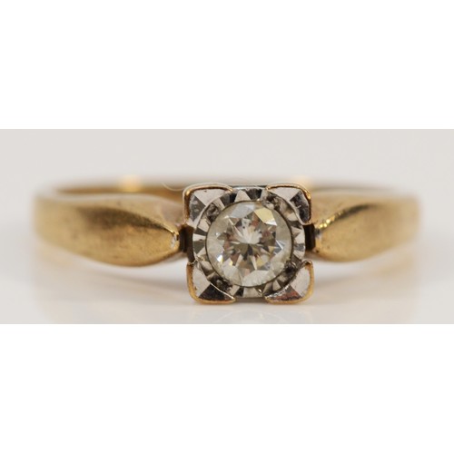 103 - A 9ct gold brilliant cut diamond solitaire ring, J, 2.1g