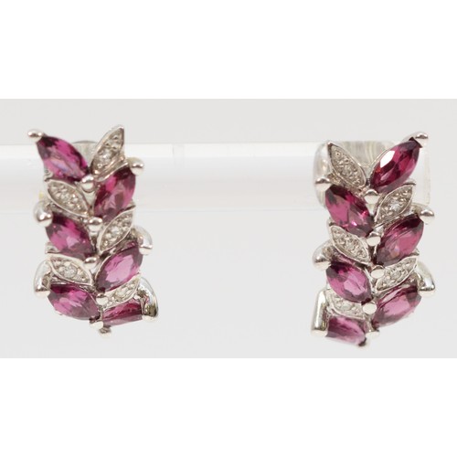 112 - A pair of 9ct white gold marquise cut tourmaline and diamond earrings, 16mm drop, 3.1g