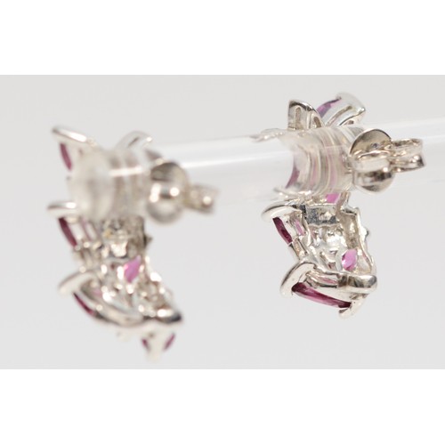 112 - A pair of 9ct white gold marquise cut tourmaline and diamond earrings, 16mm drop, 3.1g