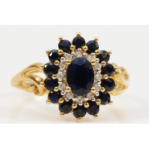 113 - A 9ct gold sapphire and diamond dress ring, T, 3.5g