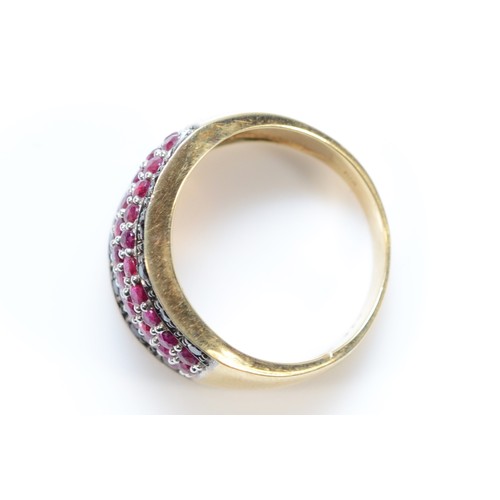 114 - A 9ct gold pave set ruby and black gemstone dress ring, P, 5.1g