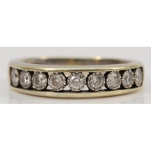 119 - A 9ct white gold brilliant cut diamond half eternity ring, M, 3.5g