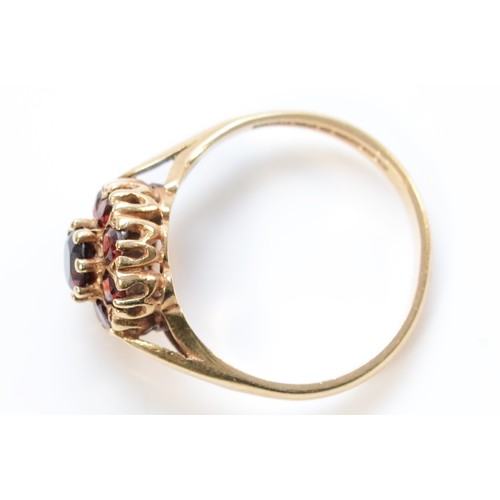 238 - A 9ct gold vintage garnet cluster ring, Birmingham 1968, N, 2.7g