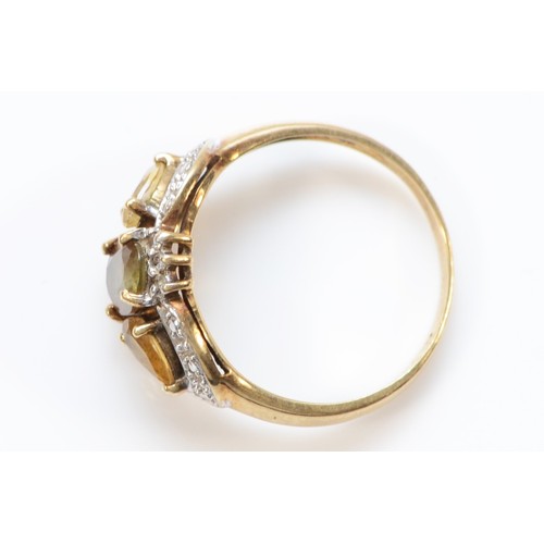 282 - A 9ct gold smokey quartz, citrine and diamond ring, N, 2.3g