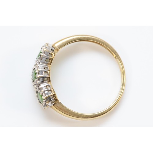 289 - A 9ct gold diamond and diopside ring, O, 2.2g