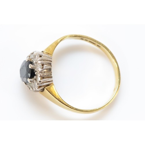 632 - An 18ct gold sapphire and diamond cluster ring, single cut diamonds, J 1/2, 4.4g