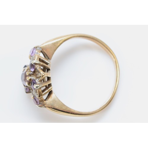 638 - A 9ct gold vintage amethyst and diamond dress ring, 10mm ring front, K 1/2, 2.5g