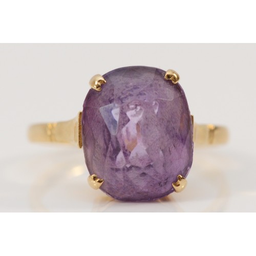 653 - A 9ct gold vintage amethyst dress ring, 12mm x 10mm amethyst, M 1/2, 3.3g