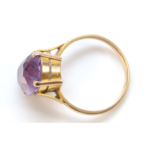 653 - A 9ct gold vintage amethyst dress ring, 12mm x 10mm amethyst, M 1/2, 3.3g