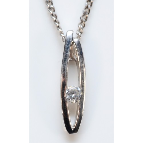 660 - A 9ct white gold and diamond pendant with chain, 15mm pendant, brilliant cut diamond, 2.5g