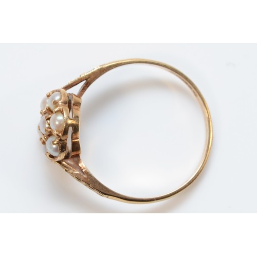 682 - A 9ct gold seed pearl floral cluster ring, P, 2.2g