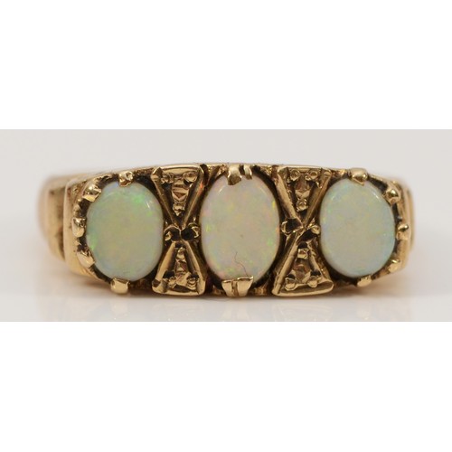 703 - A 9ct gold vintage opal dress ring, Birmingham 1979, M, 3.5g