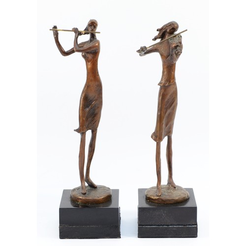 Kim Bernard b.1942 two bronze sculptures, a violinist and a