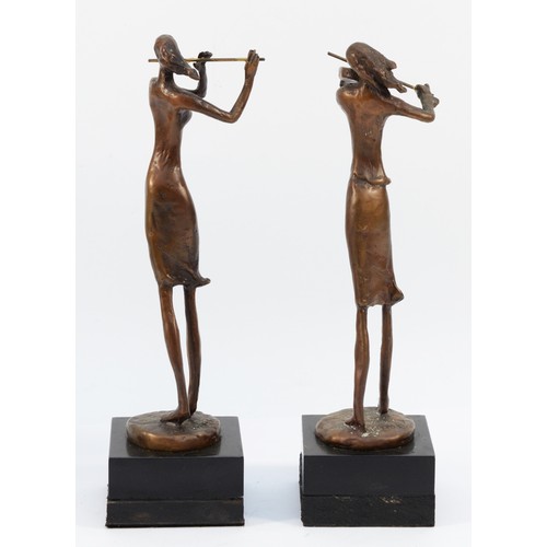 Kim Bernard b.1942 two bronze sculptures, a violinist and a