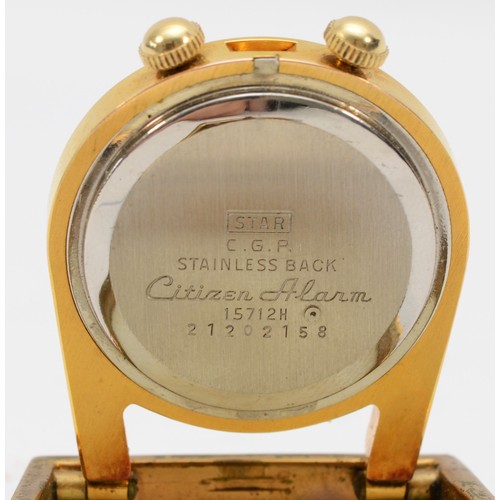 CITIZEN 置時計 Citizen Alarm, a gold plated handbag travel alarm clock, crocodile